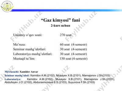"gazkimyosi" fanlari — PPTX