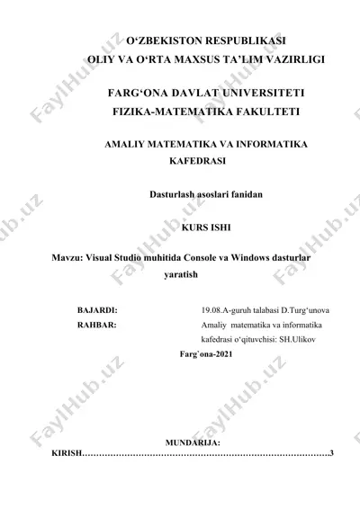 visual studio muhitida console va windows dasturlar yaratish — DOC