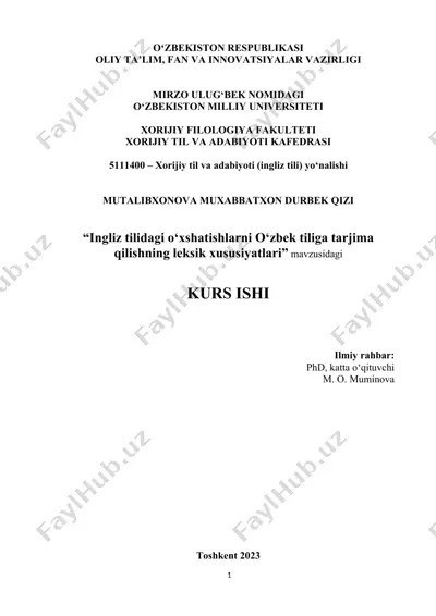 "ingliz tilidagi o‘xshatishlarni o‘zbek tiliga tarjima qilishning leksik xususiyatlari" — DOC