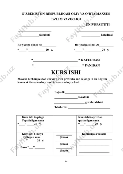techniques for working with proverbs and sayings in an english lesson at the secondary level in a secondary school — DOC