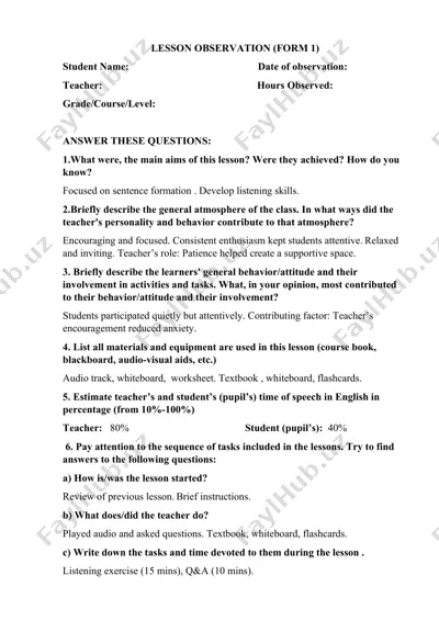 lesson observation (form 1) — DOC