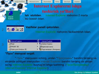 internet explorerni ishga tushirish yo'llari — PPTX