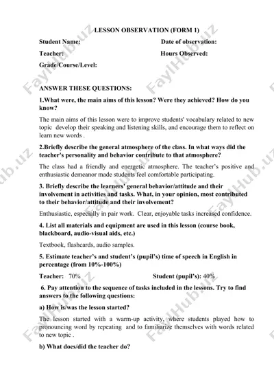 lesson observation (form 1) — DOC