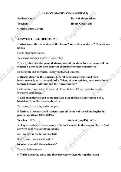 lesson observation (form 1) — DOC
