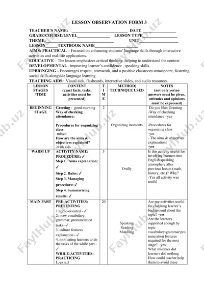 lesson observation form 3 — DOC