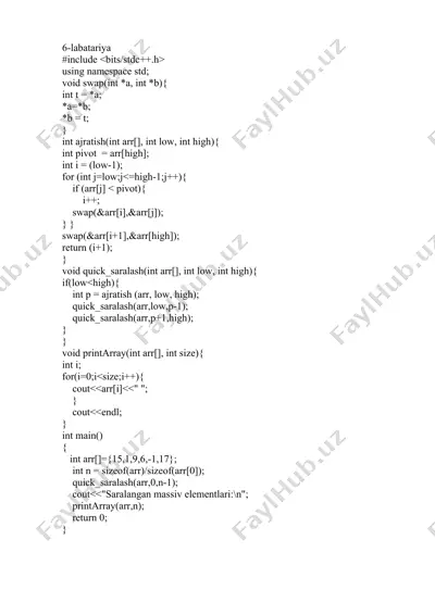 saralash algoritmi (quick sort) — DOC