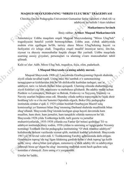 "mirzo ulug'bek" tragediyasi — DOC