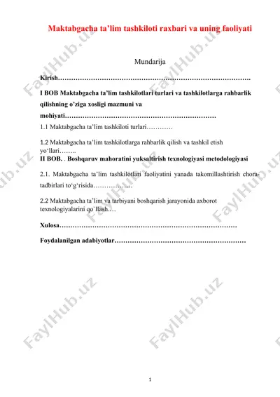 maktabgacha ta’lim tashkiloti raxbari va uning faoliyati — DOC