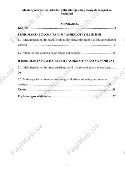 maktabgacha ta’lim tashkiloti yillik ishi — DOC