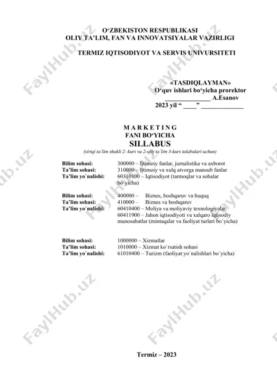 marketing faniga oid sillabus — DOC