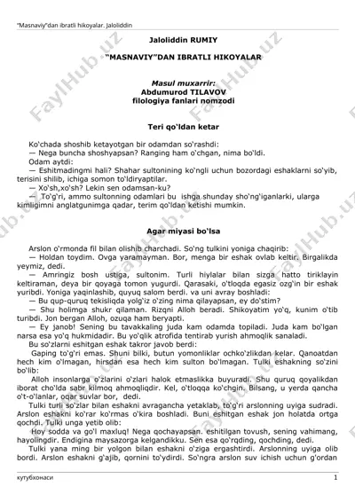 “masnaviy”dan ibratli hikoyalar — DOC