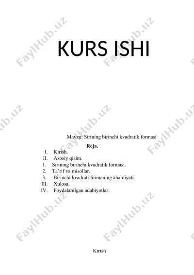 sirtning birinchi kvadratik formasi — DOC