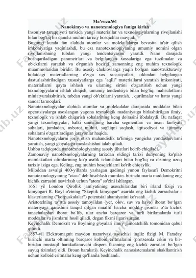nanotexnologiya faniga kirish — DOC