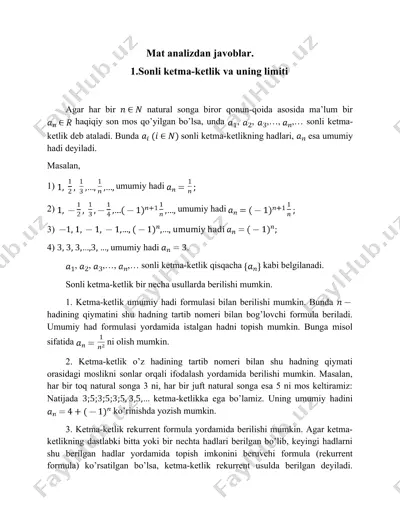 sonli ketma-ketlik va uning limiti — DOC