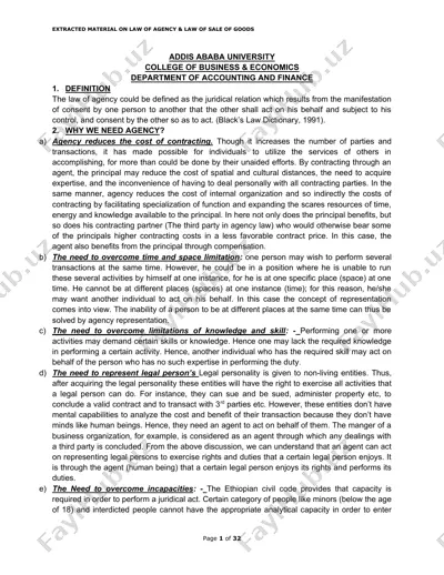 law of agency & law of sale of goods — DOC