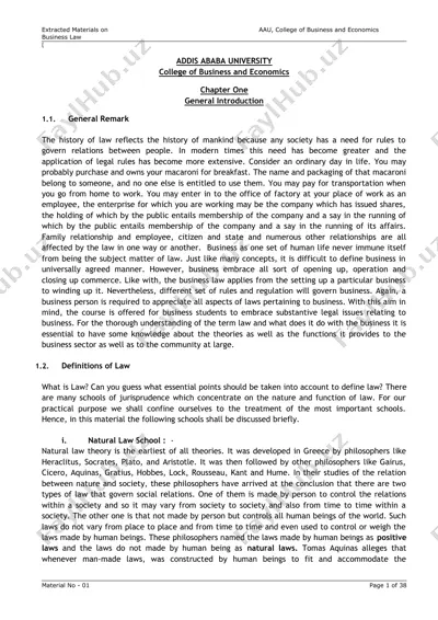 extracted materials on aau, college of business and economics business law — DOC