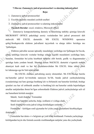 zamonaviy jadval prostessorlari va ularning imkoniyatlari — DOC