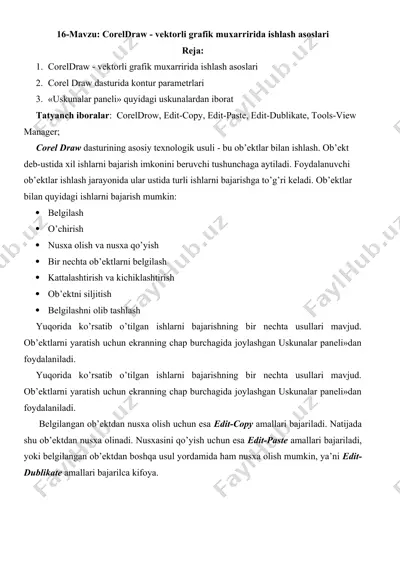 coreldraw - vektorli grafik muxarririda ishlash asoslari — DOC