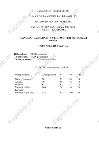 texnologiya (mehnat) ta'limi o'qitish metodikasi — DOC