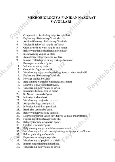 mikrobiologiya fanidan nazorat savollari — DOC