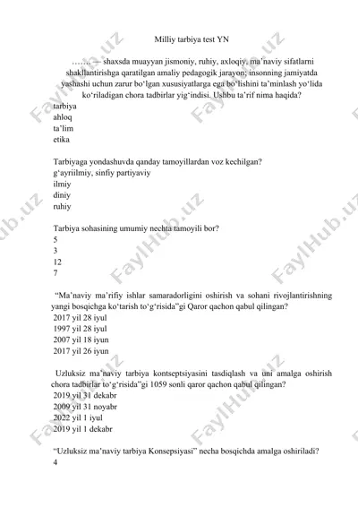 milliy tarbiya test yn — DOC