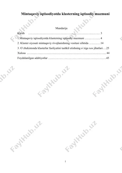mintaqaviy iqtisodiyotda klasterning iqtisodiy mazmuni — DOC