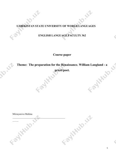 course paper: the preparation for the renaissance. william langland - a priest/poet — DOC