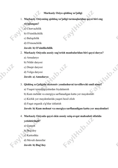 markaziy osiyo qishloq xo'jaligi — DOC