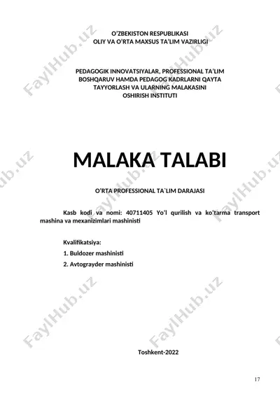 yo‘l qurilish va ko‘tarma transport mashina va mexanizimlari mashinisti — DOC