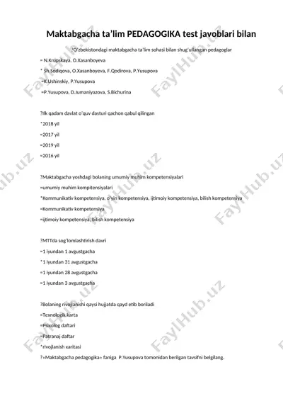 maktabgacha ta’lim pedagogika test javoblari bilan — DOC