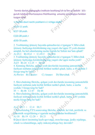 umumiy psixologiya fanidan test — DOC