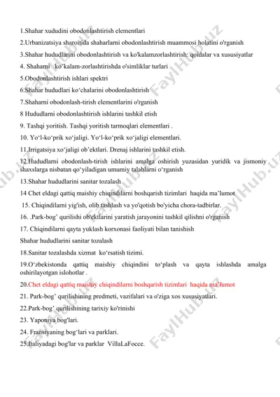 shahar obodonlash elementlari haqida ma'lumotlar — DOC
