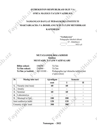 mustaqil ta'lim va vazifalari — DOC