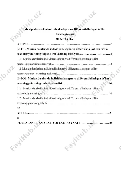 musiqa darslarida individuallashgan va differenstiallashgan ta'lim texnologiyalari — DOC