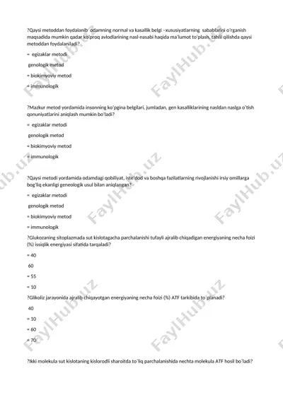 genetika usullari haqida test savollar — DOC