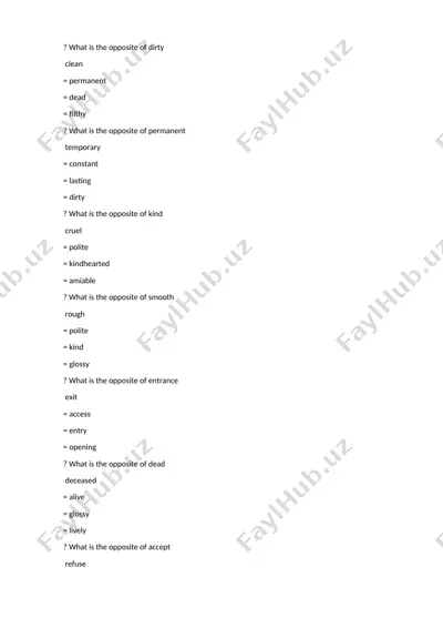 opposites vocabulary test — DOC