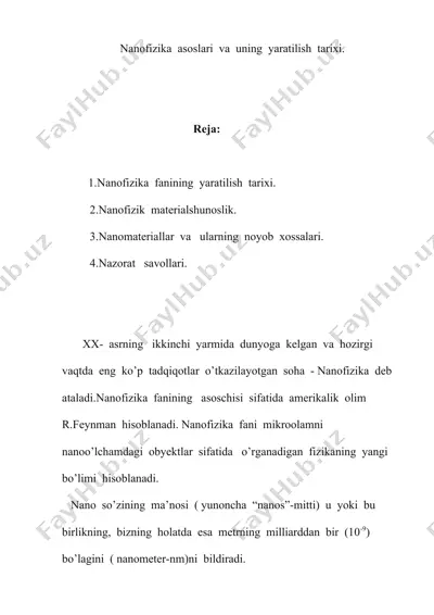 nanofizika asoslari va uning yaratilish tarixi — DOC