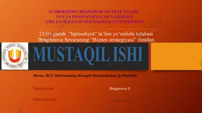 bcg matrisasining strategik pazitsiyalashdaqo'llanilishi — PPTX