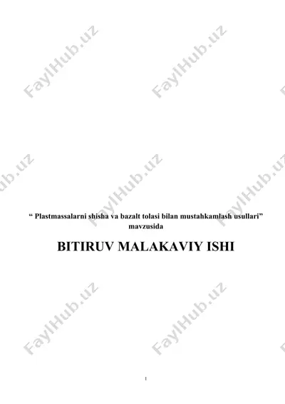 plastmassalarni shisha va bazalt tolasi bilan mustahkamlash usullari — DOCX