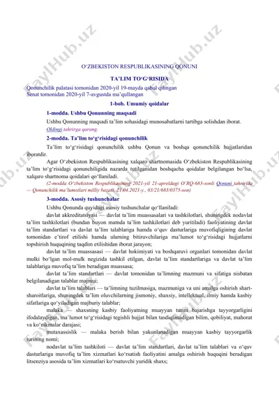 o‘zbekiston respublikasining ta'lim qonuni — DOC
