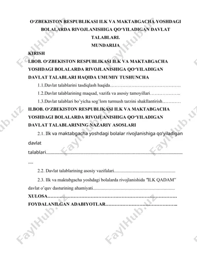 o‘zbekiston respublikasi ilk va maktabgacha yoshdagi bolalarda rivojlanishiga qo‘yiladigan davlat talablari — DOC