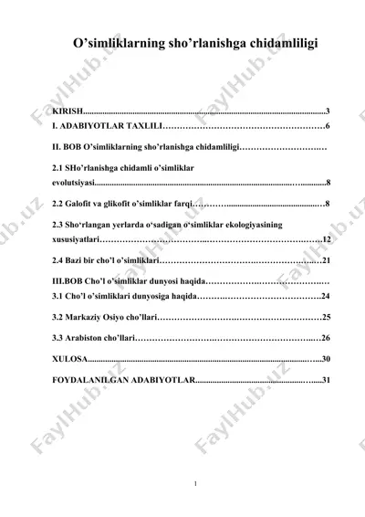 o’simliklarning sho’rlanishga chidamliligi — DOC