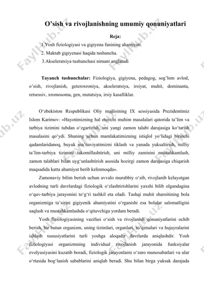 o’sish va rivojlanishning umumiy qonuniyatlari — DOC