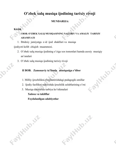 o’zbek xalq musiqa ijodining tarixiy rivoji — DOC
