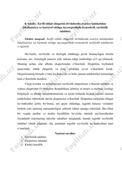 xavfli ishlab chiqarish ob'ektlarida avariya halokatidan lokalizatsiya va bartaraf etishga tayyorgarlikda texnosferik xavfsizlik talablari — DOC