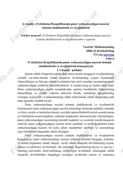 o‘zbekiston respublikasida putur yetkazmaydigan nazorat tizimini shakllantirish va rivojlantirish — DOC