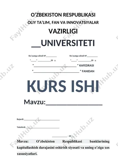 tijorat banklari kapitalini oshirish siyosati — DOC