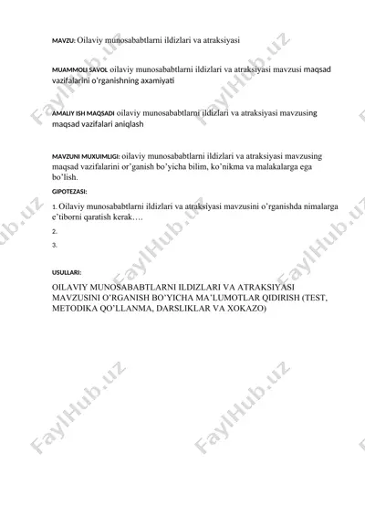 oilaviy munosabatlar va atraksiyasi maqsadlarini o'rganish uchun metodikalar — DOC