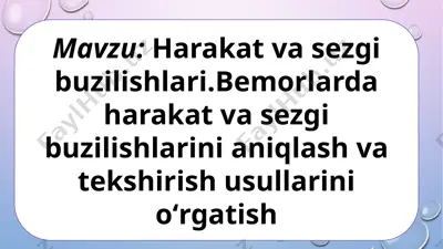 harakat vasezgi buzilishlari. bemorlarda harakat vasezgi buzilishlarini aniqlash va tekshirish usullarini o‘rgatish — PPTX
