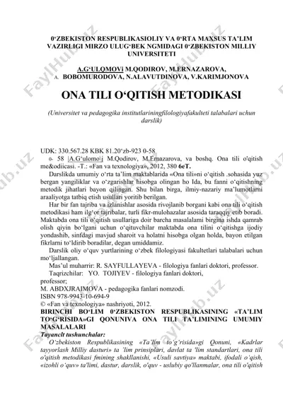ona tili o‘qitish metodikasi — DOC